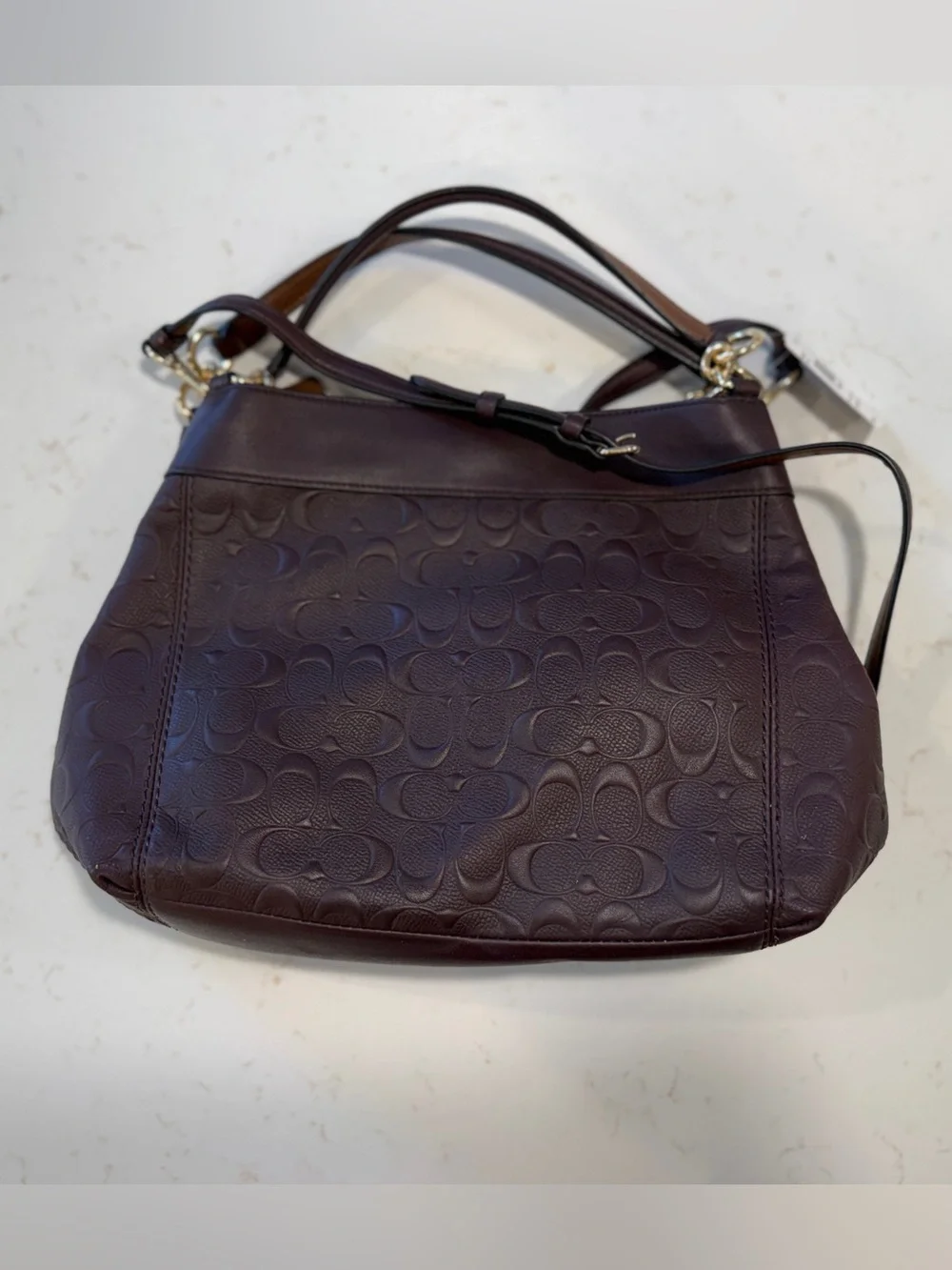 Coach Embossed Signature Chocolate Leather Shoulder Bag F28934